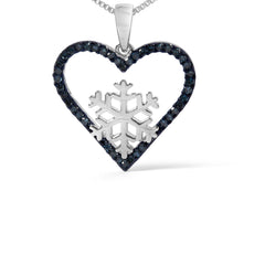 925 Sterling Silver 1/10ct TDW  Blue Treated  Diamond Heart Pendant Necklace