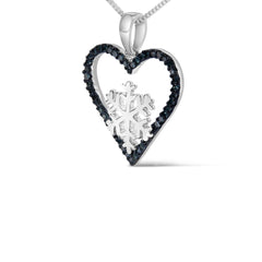 925 Sterling Silver 1/10ct TDW  Blue Treated  Diamond Heart Pendant Necklace