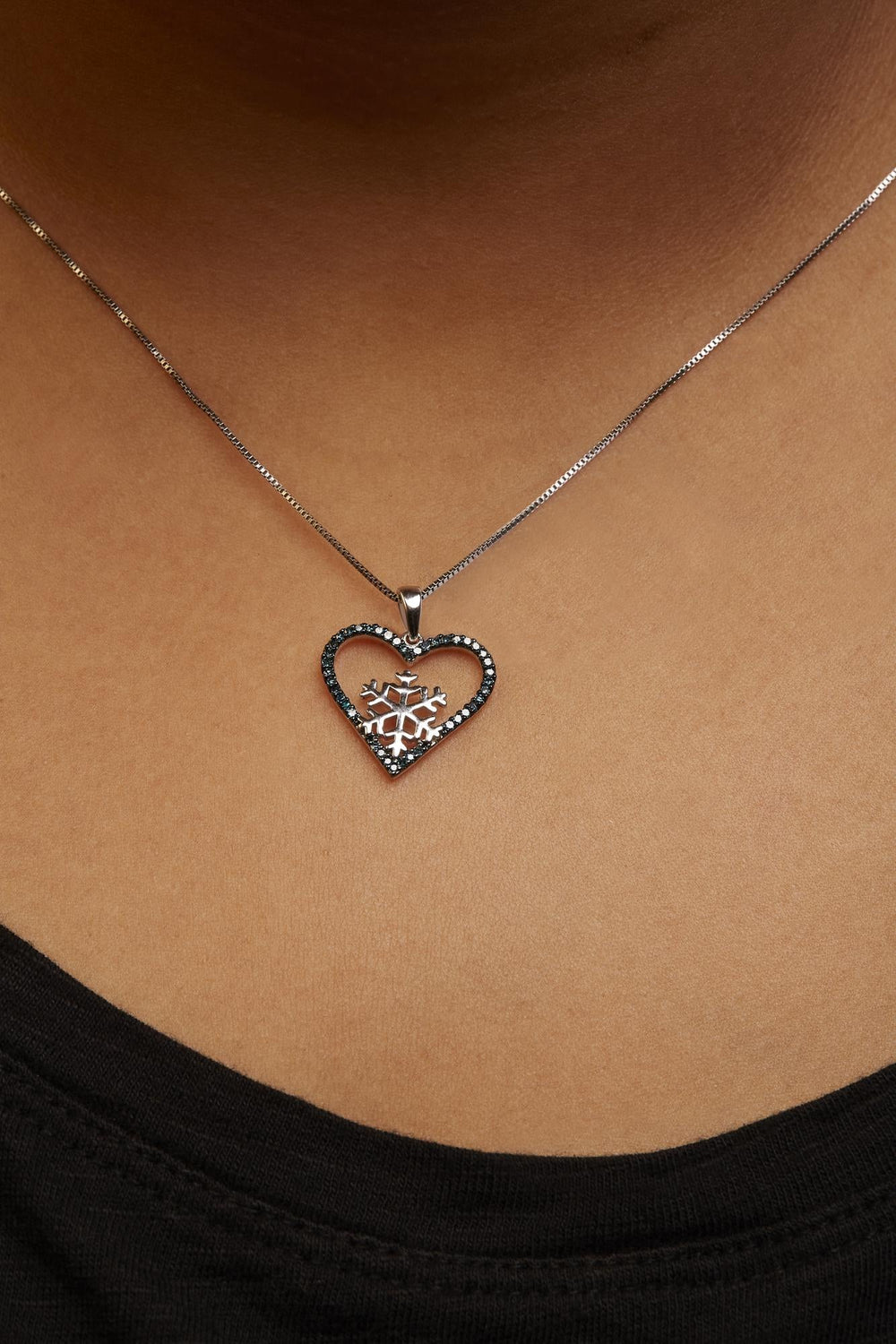 925 Sterling Silver 1/10ct TDW  Blue Treated  Diamond Heart Pendant Necklace