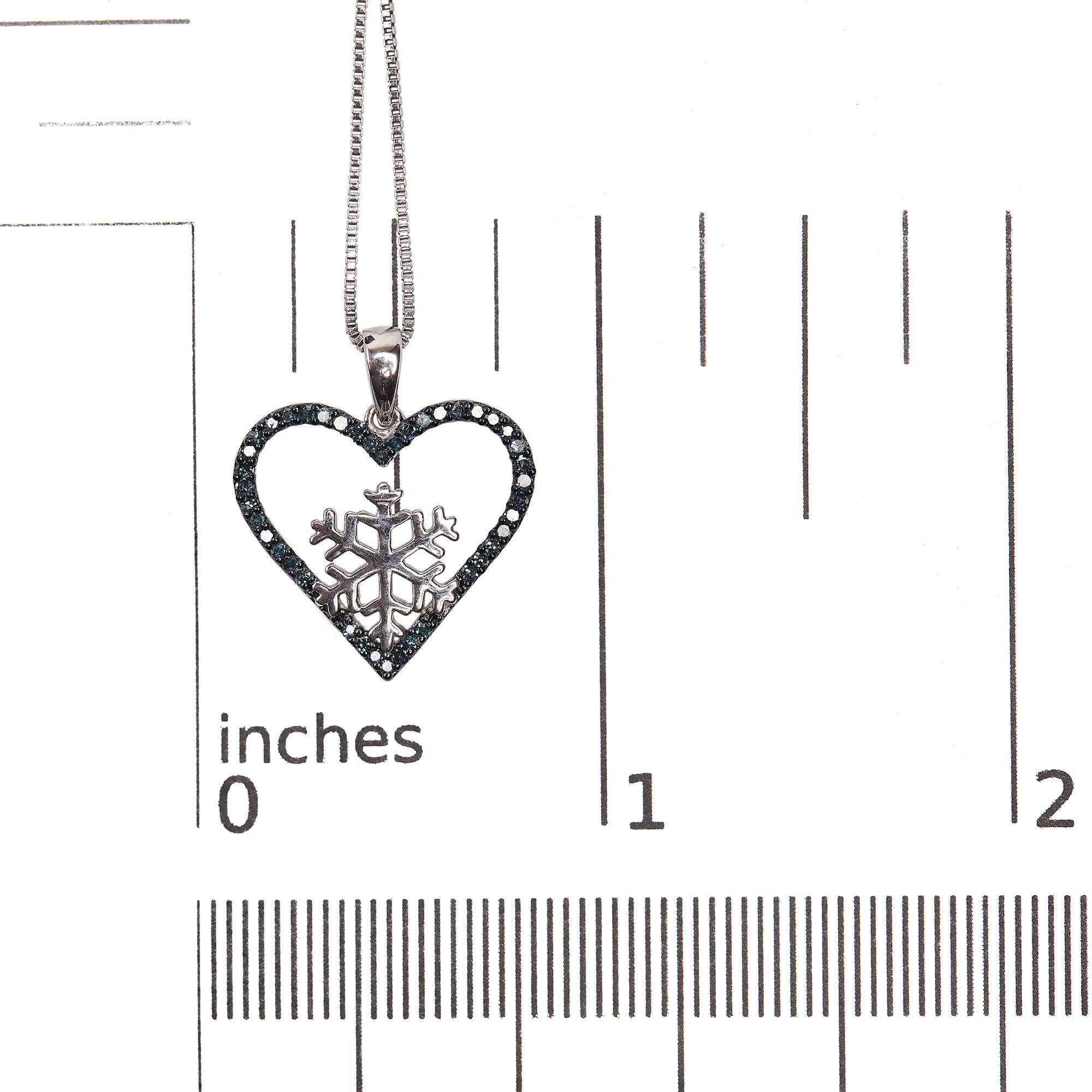 925 Sterling Silver 1/10ct TDW  Blue Treated  Diamond Heart Pendant Necklace