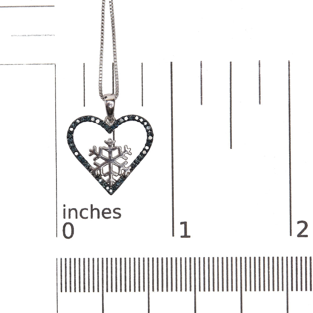 925 Sterling Silver 1/10ct TDW  Blue Treated  Diamond Heart Pendant Necklace