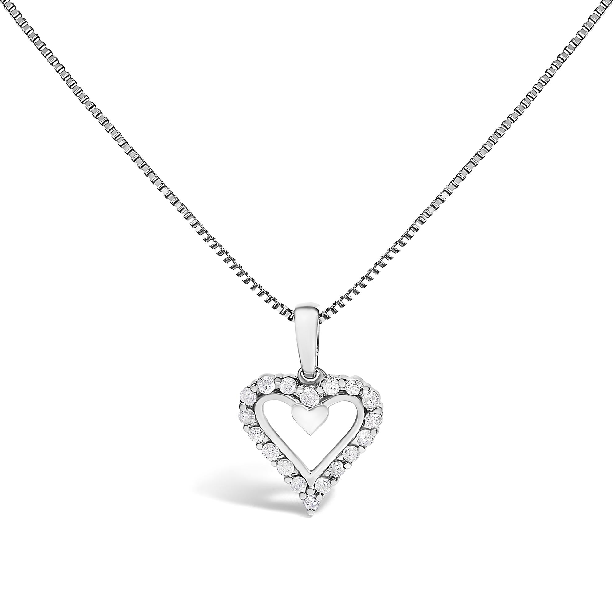 .925 Sterling Silver 1/5 Cttw Diamond Open Heart Pendant Necklace (I-J Color, I2-I3 Clarity) - 18" Inches