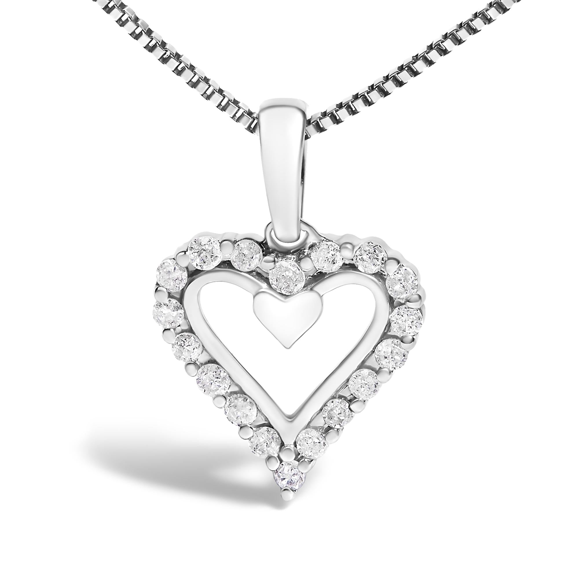 .925 Sterling Silver 1/5 Cttw Diamond Open Heart Pendant Necklace (I-J Color, I2-I3 Clarity) - 18" Inches