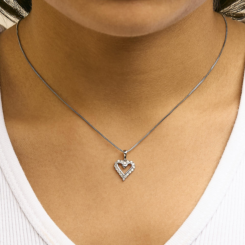 .925 Sterling Silver 1/5 Cttw Diamond Open Heart Pendant Necklace (I-J Color, I2-I3 Clarity) - 18" Inches