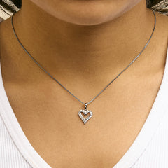 .925 Sterling Silver 1/5 Cttw Diamond Open Heart Pendant Necklace (I-J Color, I2-I3 Clarity) - 18" Inches