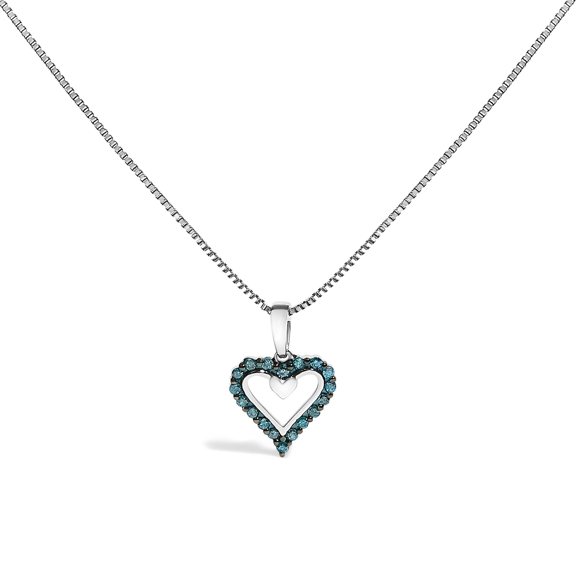 .925 Sterling Silver 1/5 Cttw Blue Diamond Open Heart Pendant Necklace (I-J Color, I2-I3 Clarity) - 18" Inches