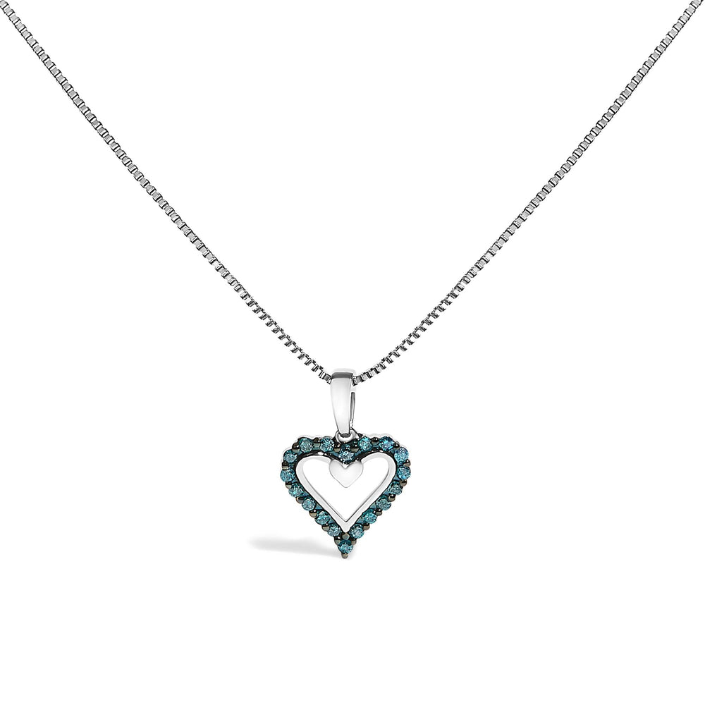.925 Sterling Silver 1/5 Cttw Blue Diamond Open Heart Pendant Necklace (I-J Color, I2-I3 Clarity) - 18" Inches