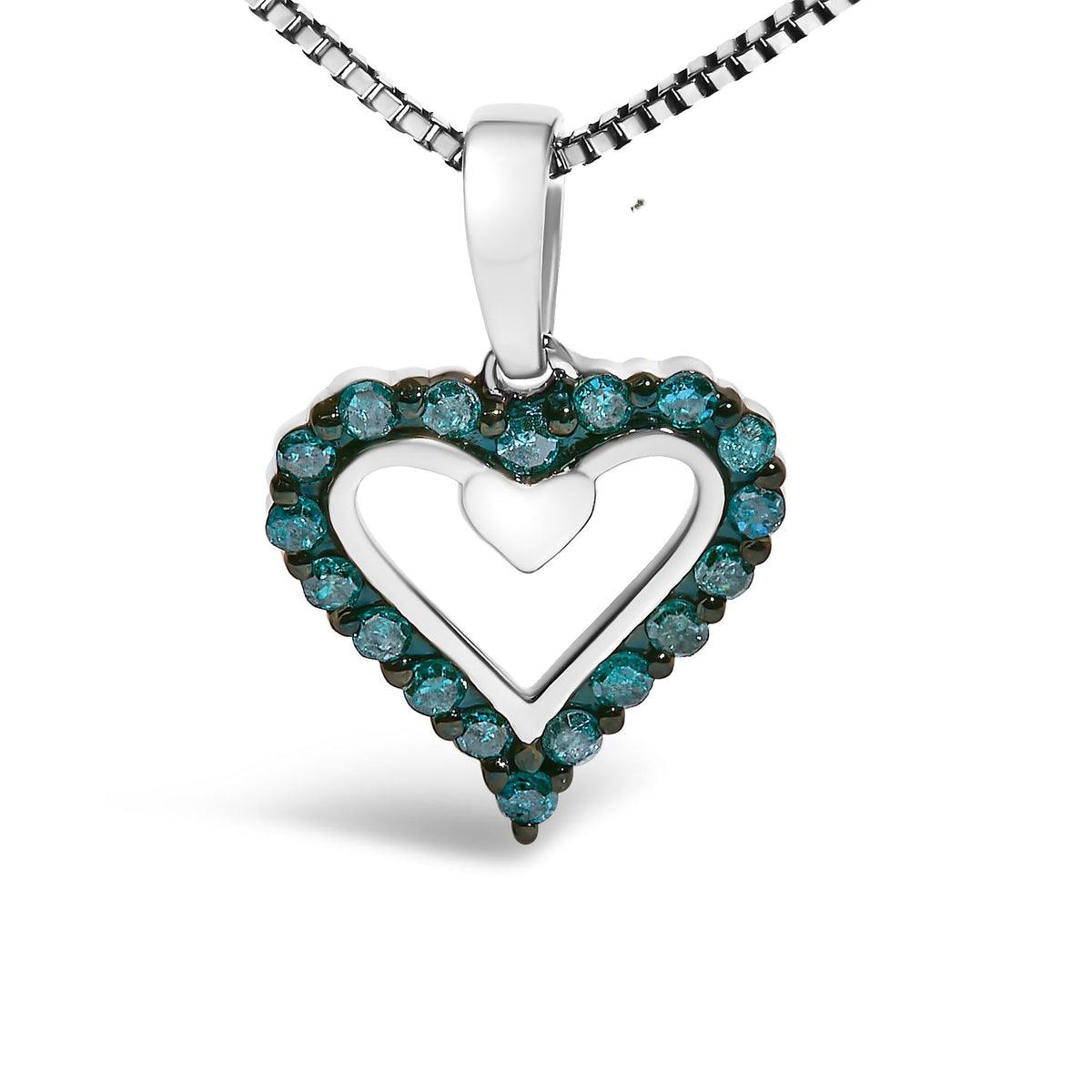 .925 Sterling Silver 1/5 Cttw Blue Diamond Open Heart Pendant Necklace (I-J Color, I2-I3 Clarity) - 18" Inches