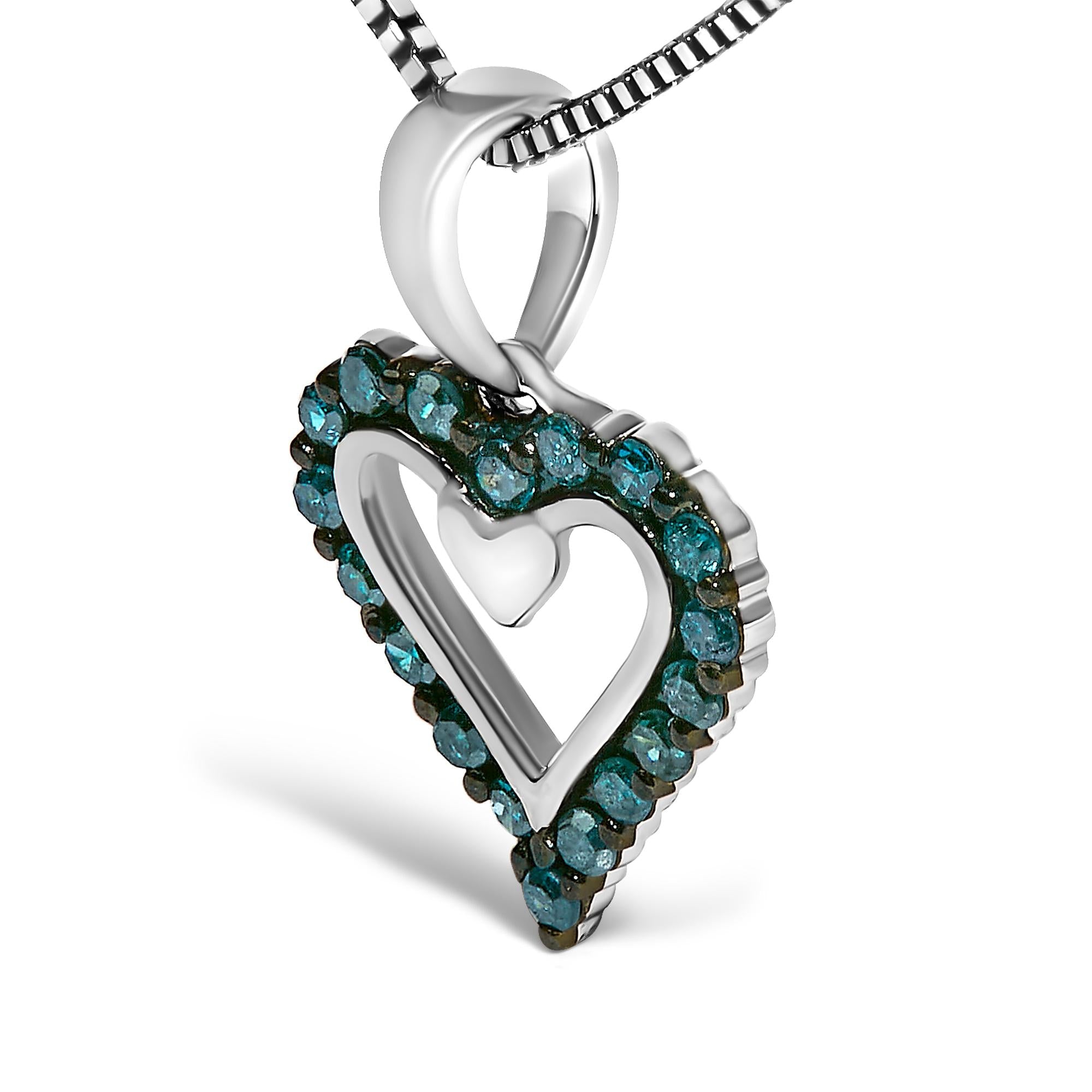 .925 Sterling Silver 1/5 Cttw Blue Diamond Open Heart Pendant Necklace (I-J Color, I2-I3 Clarity) - 18" Inches