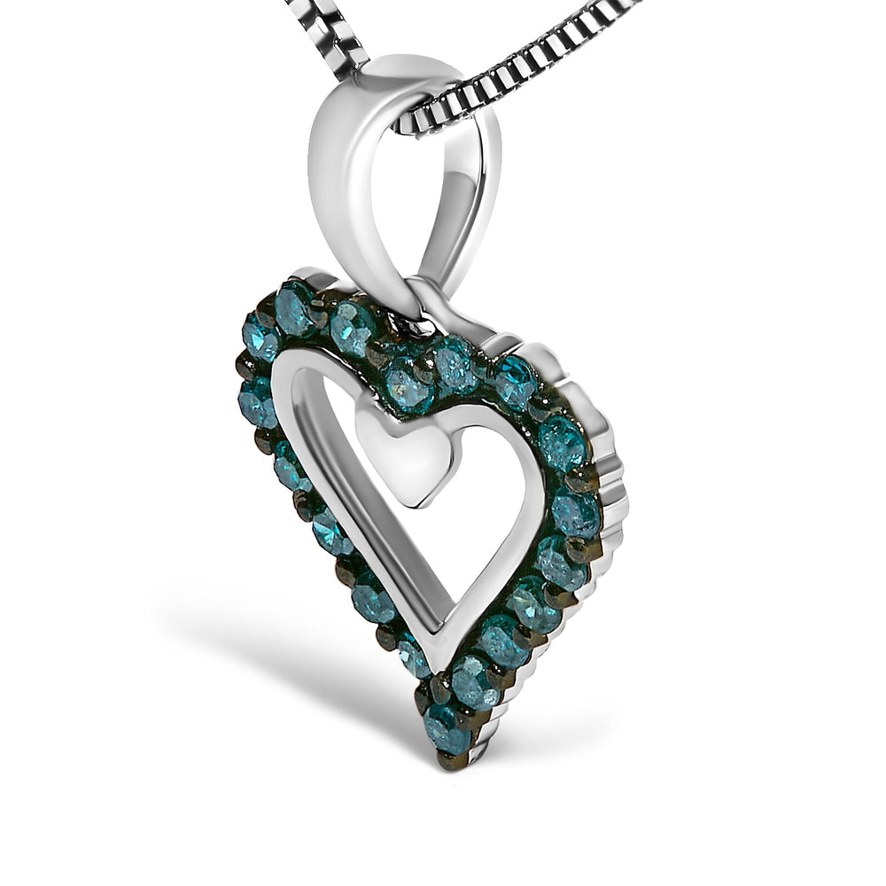 .925 Sterling Silver 1/5 Cttw Blue Diamond Open Heart Pendant Necklace (I-J Color, I2-I3 Clarity) - 18" Inches