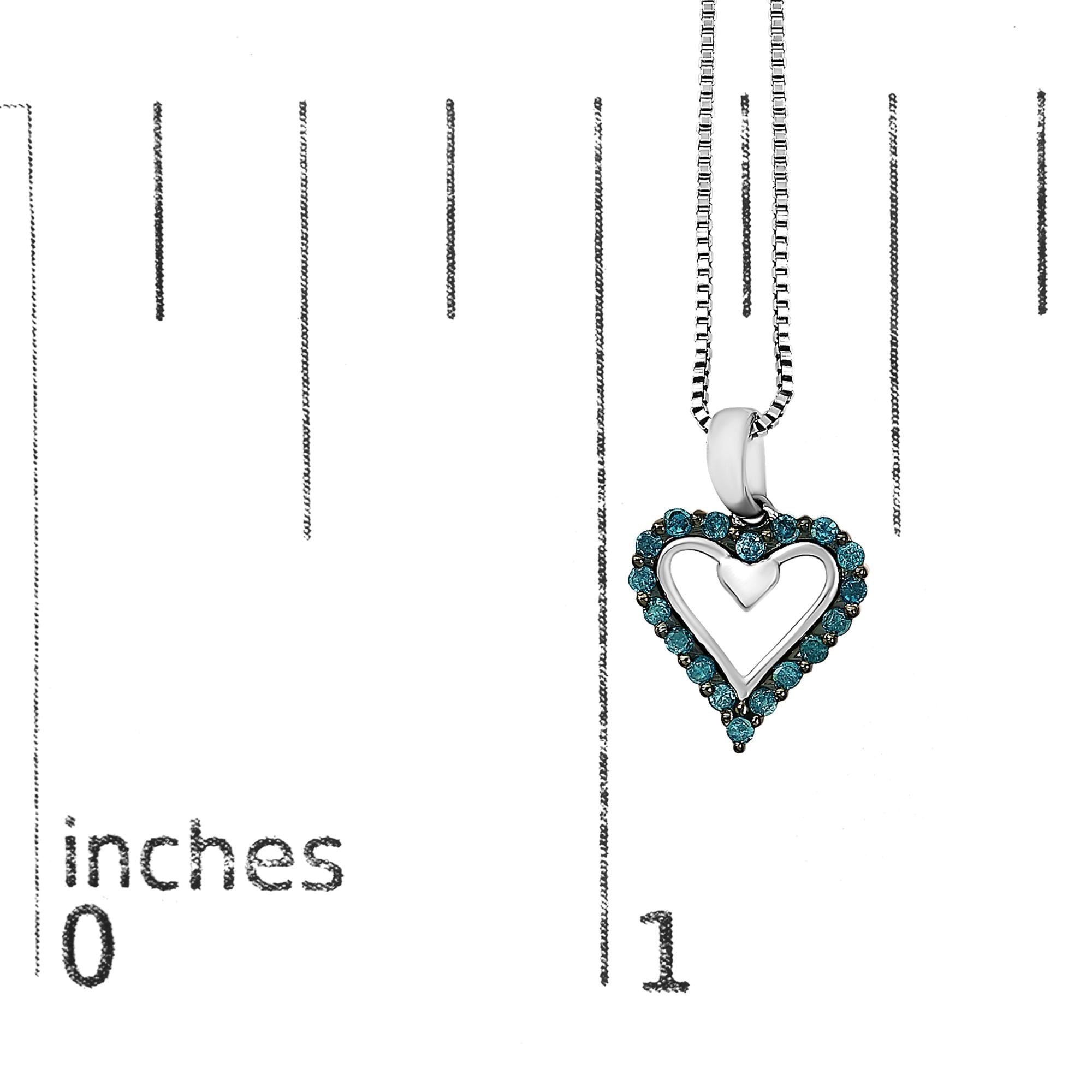 .925 Sterling Silver 1/5 Cttw Blue Diamond Open Heart Pendant Necklace (I-J Color, I2-I3 Clarity) - 18" Inches