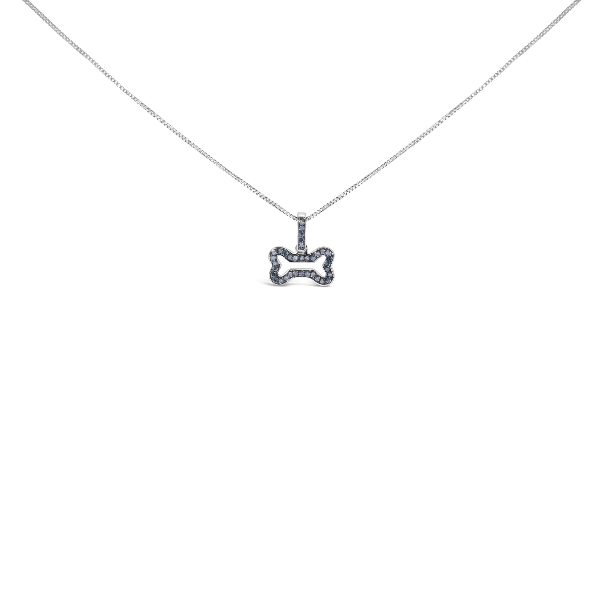 .925 Sterling Silver 1/5 Cttw Blue Diamond Dog Bone Pendant Necklace (Blue Color, I1-I2 Clarity) - 18"