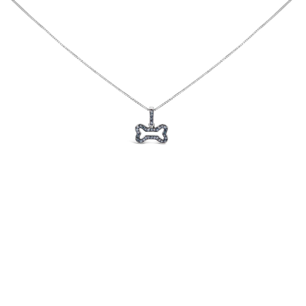 .925 Sterling Silver 1/5 Cttw Blue Diamond Dog Bone Pendant Necklace (Blue Color, I1-I2 Clarity) - 18"
