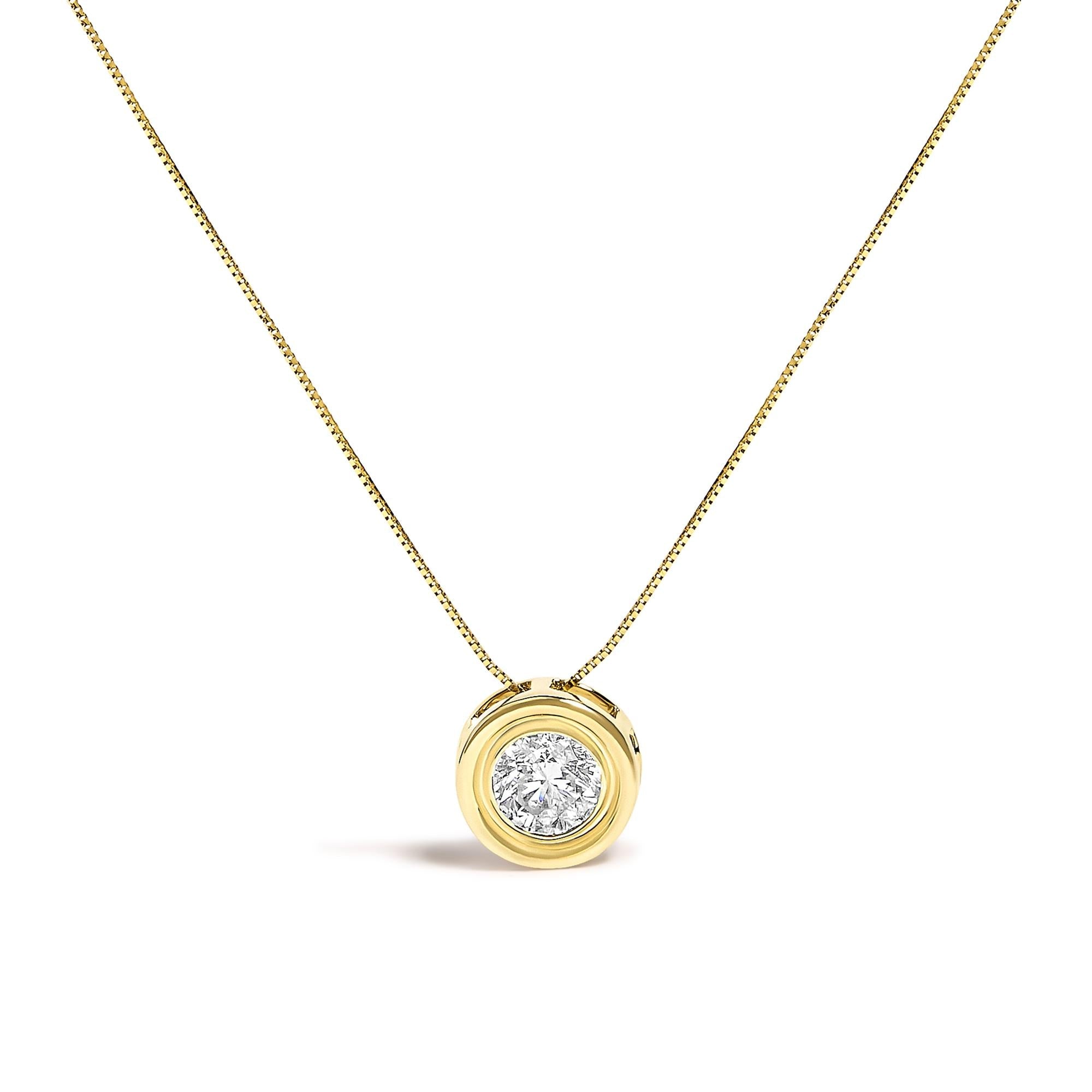 14K Yellow Gold 1 3/8 Cttw Bezel Set Round Champagne Diamond Solitaire 18" Pendant Necklace (Champagne Color, SI2-I1 Clarity)