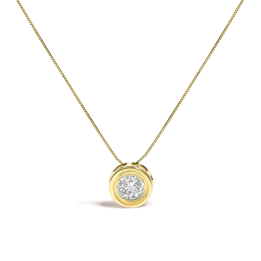 14K Yellow Gold 1 3/8 Cttw Bezel Set Round Champagne Diamond Solitaire 18" Pendant Necklace (Champagne Color, SI2-I1 Clarity)