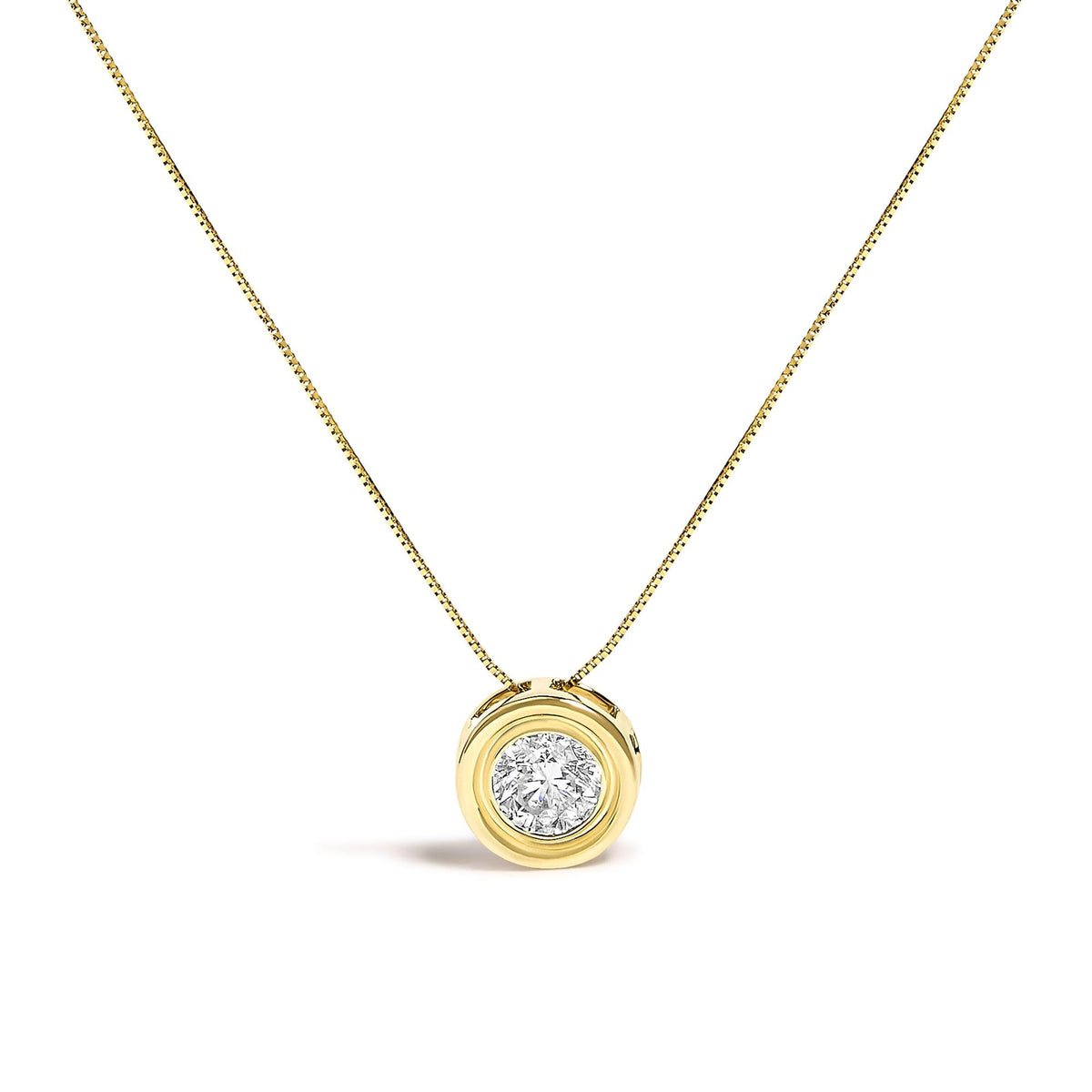 14K Yellow Gold 1 3/8 Cttw Bezel Set Round Champagne Diamond Solitaire 18" Pendant Necklace (Champagne Color, SI2-I1 Clarity)