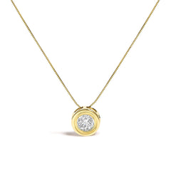 14K Yellow Gold 1 3/8 Cttw Bezel Set Round Champagne Diamond Solitaire 18" Pendant Necklace (Champagne Color, SI2-I1 Clarity)