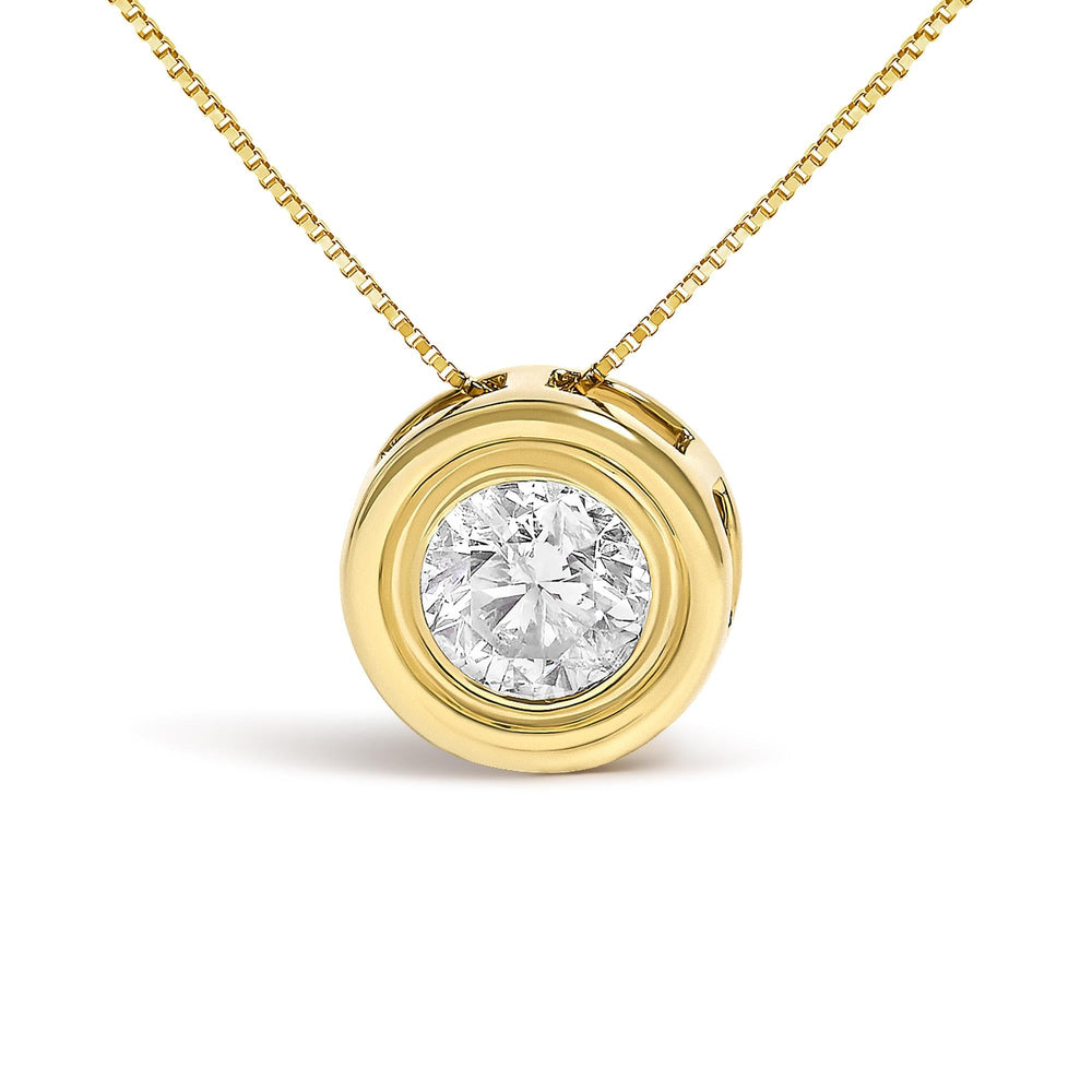 14K Yellow Gold 1 3/8 Cttw Bezel Set Round Champagne Diamond Solitaire 18" Pendant Necklace (Champagne Color, SI2-I1 Clarity)