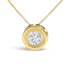 14K Yellow Gold 1 3/8 Cttw Bezel Set Round Champagne Diamond Solitaire 18" Pendant Necklace (Champagne Color, SI2-I1 Clarity)