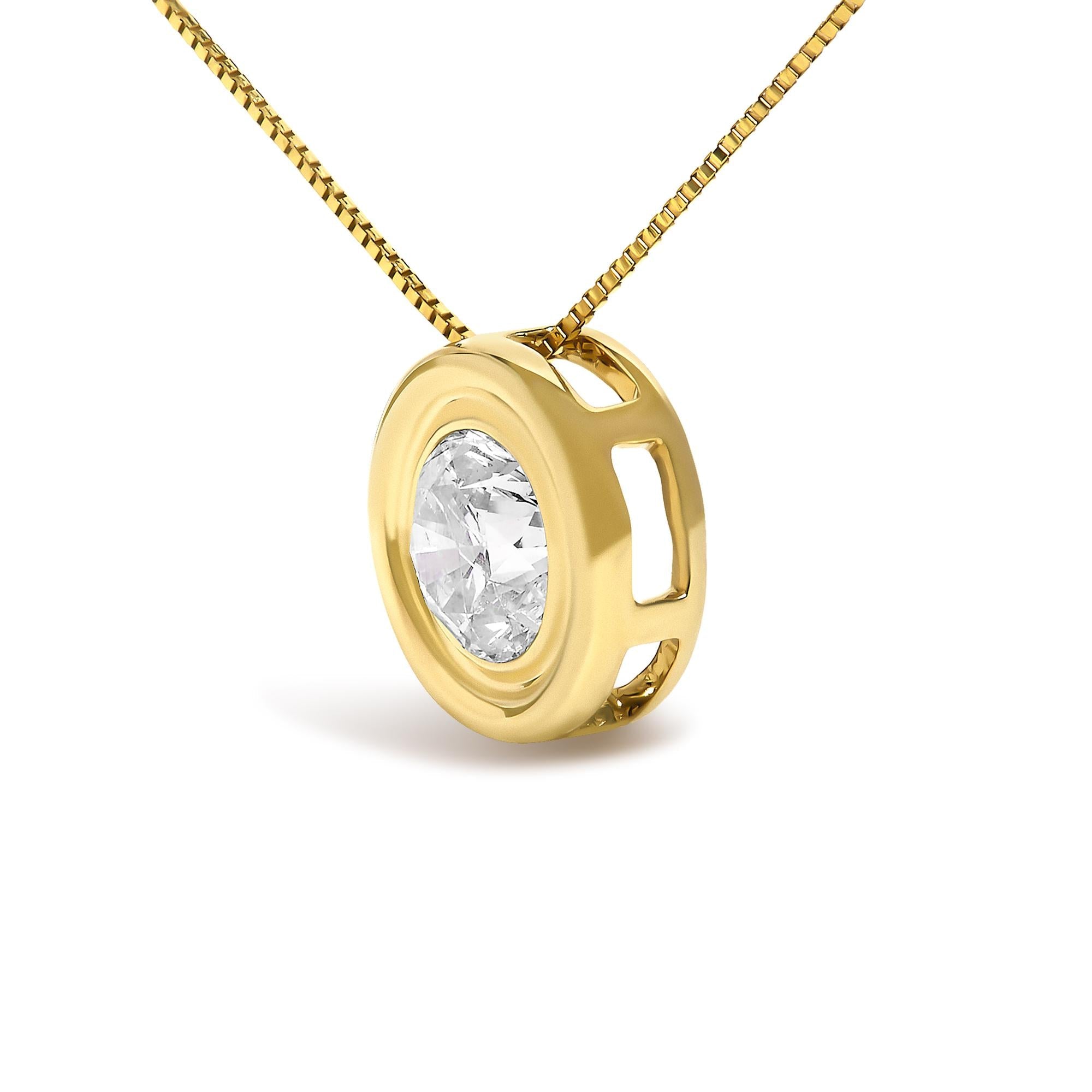 14K Yellow Gold 1 3/8 Cttw Bezel Set Round Champagne Diamond Solitaire 18" Pendant Necklace (Champagne Color, SI2-I1 Clarity)