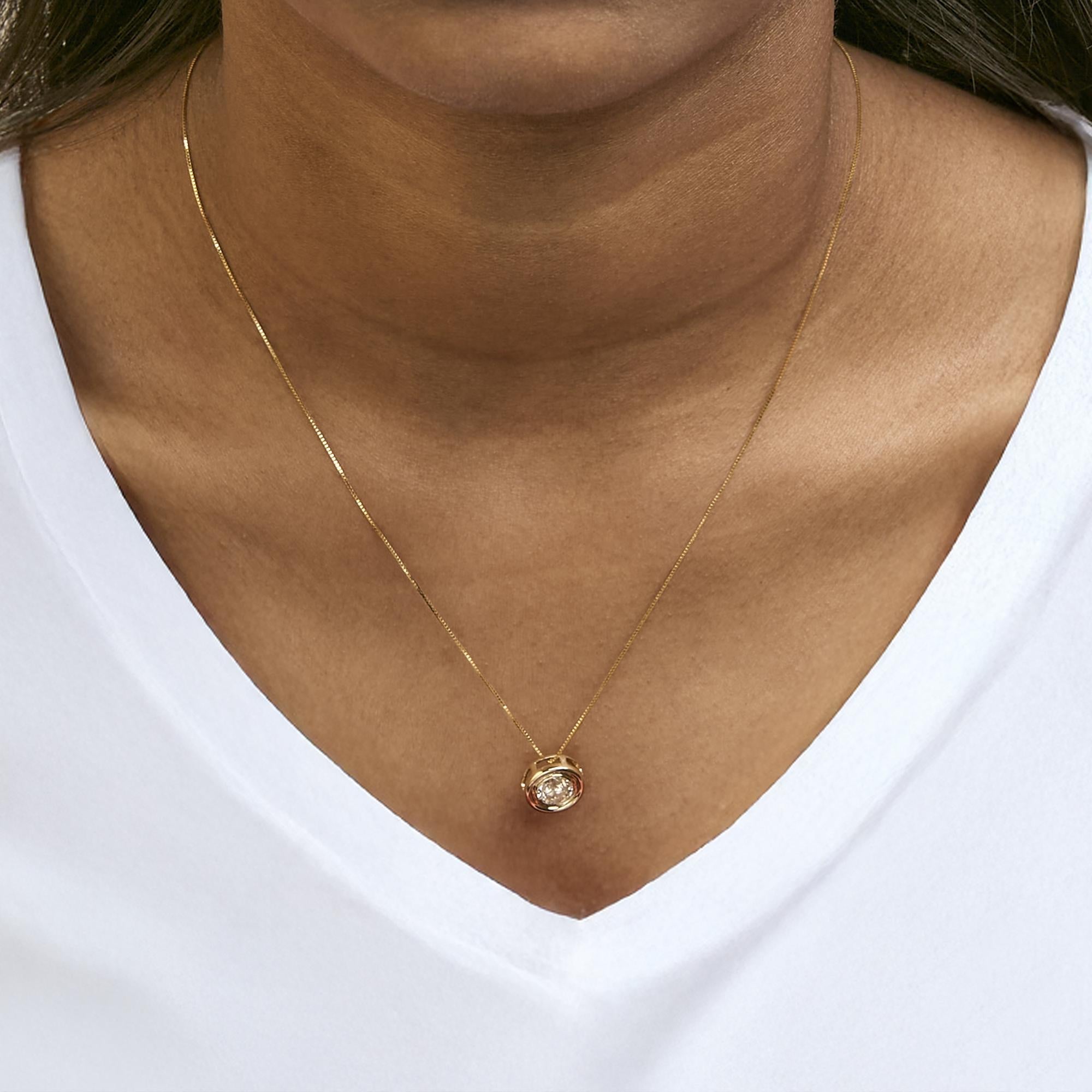 14K Yellow Gold 1 3/8 Cttw Bezel Set Round Champagne Diamond Solitaire 18" Pendant Necklace (Champagne Color, SI2-I1 Clarity)