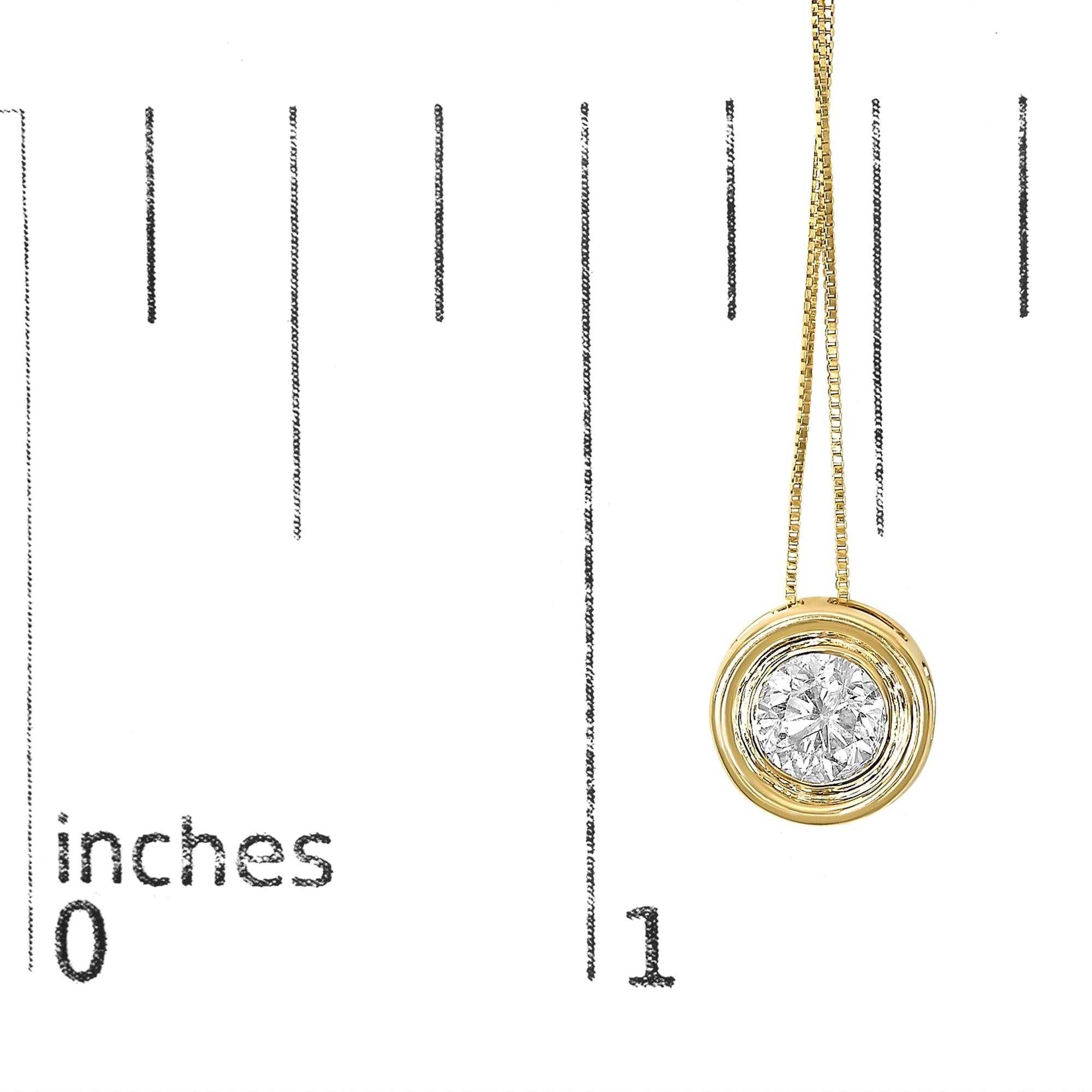 14K Yellow Gold 1 3/8 Cttw Bezel Set Round Champagne Diamond Solitaire 18" Pendant Necklace (Champagne Color, SI2-I1 Clarity)