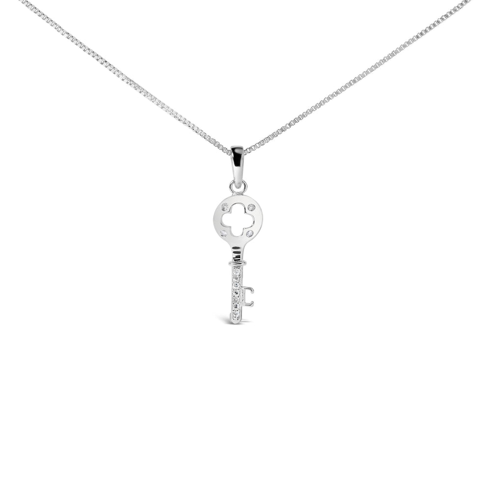 .925 Sterling Silver Diamond Accent Key Pendant Necklace (I-J Color, I2-I3 Clarity) - 18" Inches