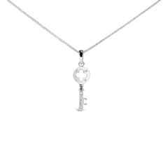 .925 Sterling Silver Diamond Accent Key Pendant Necklace (I-J Color, I2-I3 Clarity) - 18" Inches