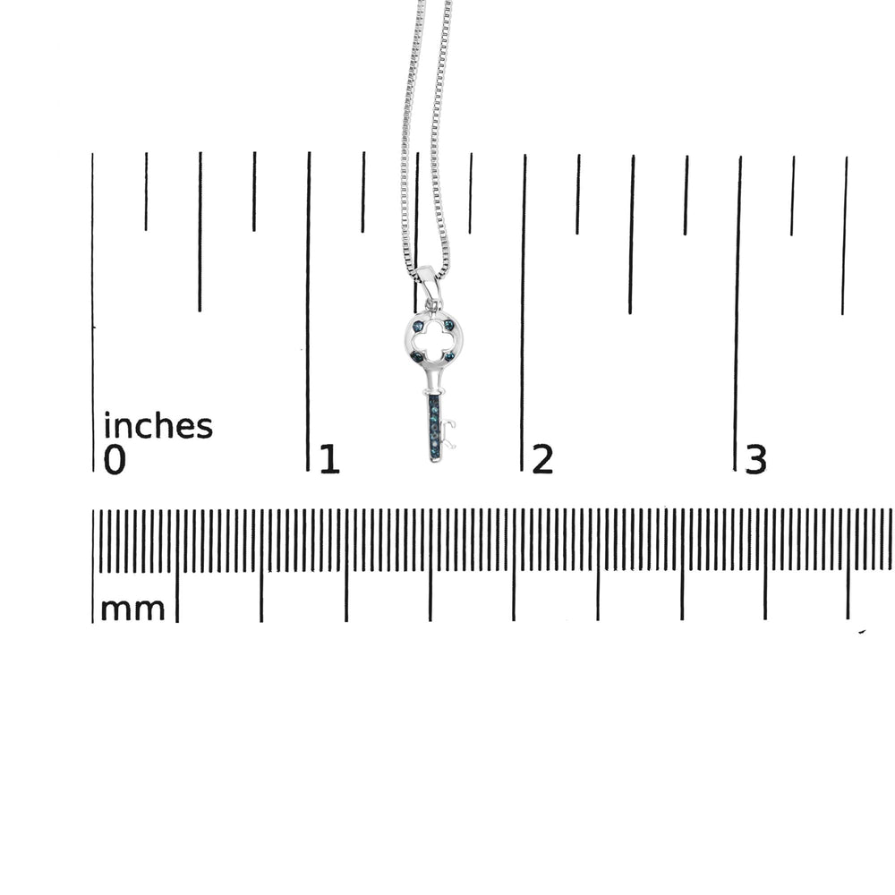.925 Sterling Silver Blue Diamond Accent Key Pendant Necklace (Blue Color, I2-I3 Clarity) - 18" Inches