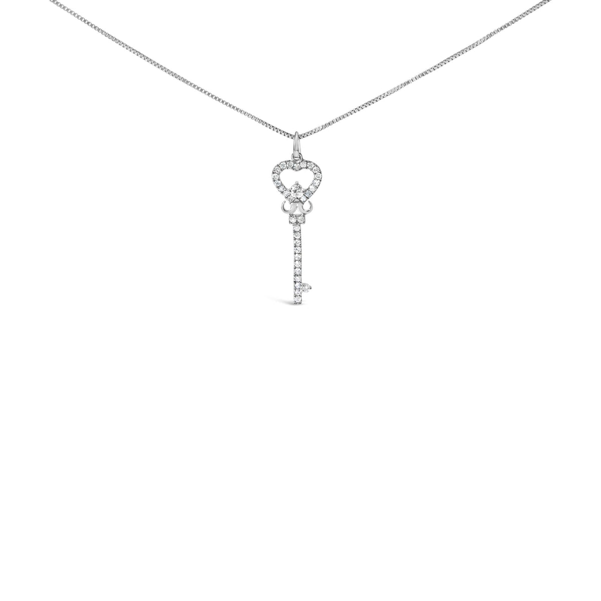 .925 Sterling Silver 1/3 Ctw Diamond Studded Key 18" Pendant Necklace (H-I Color, I2-I3 Clarity)