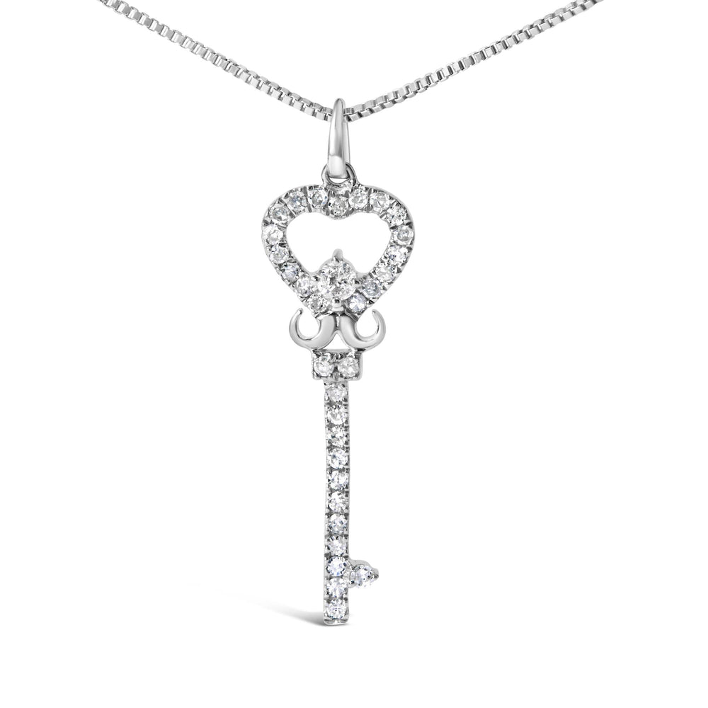 .925 Sterling Silver 1/3 Ctw Diamond Studded Key 18" Pendant Necklace (H-I Color, I2-I3 Clarity)