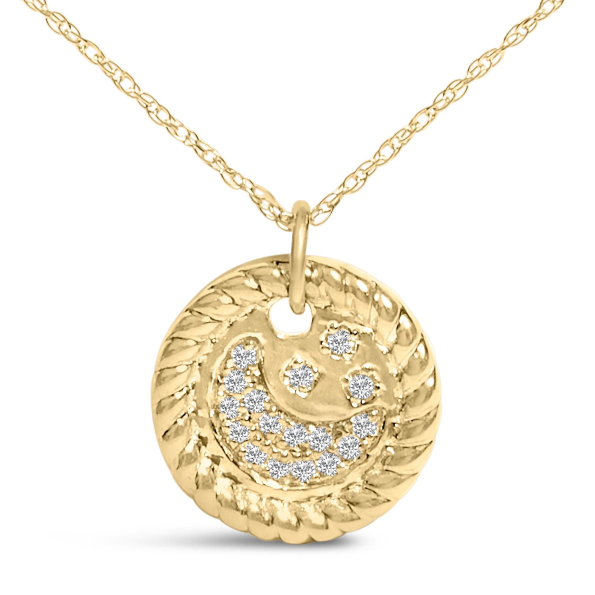 10K Yellow Gold Diamond Accent Crescent Moon Pendant Necklace