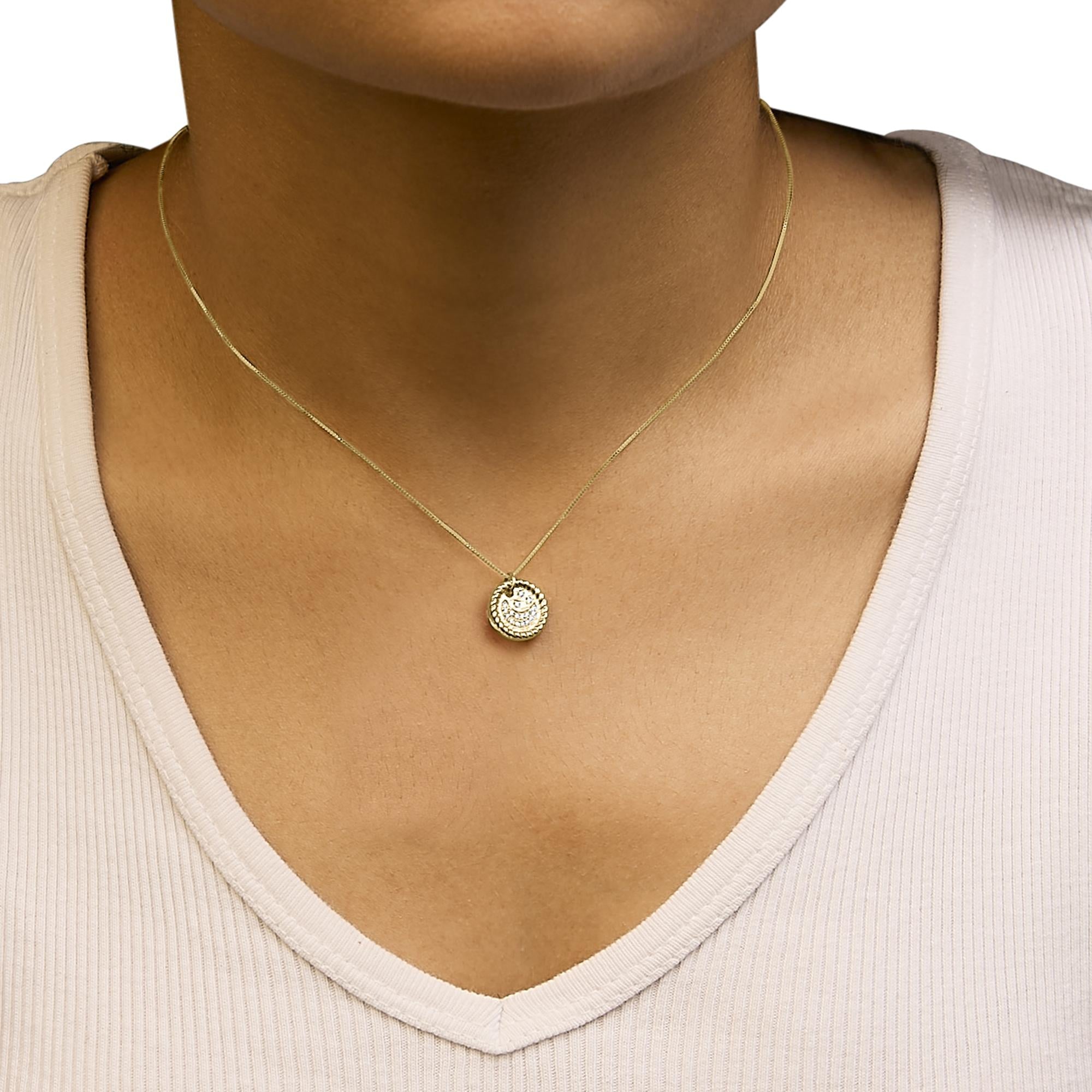 10K Yellow Gold Diamond Accent Crescent Moon Pendant Necklace