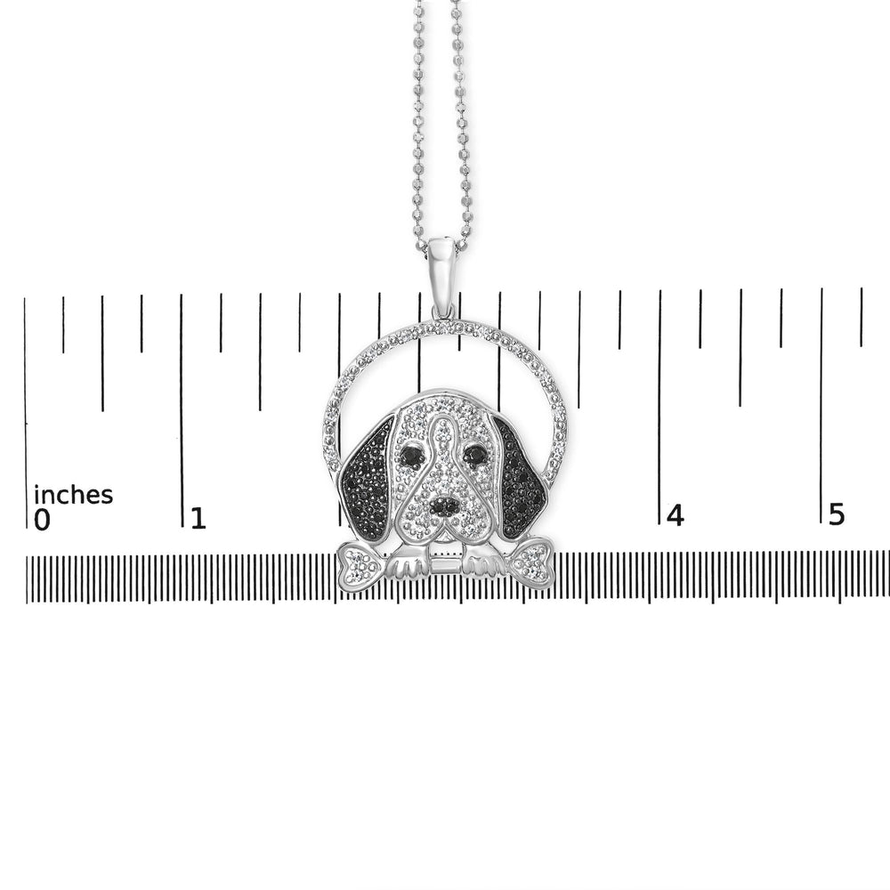 .925 Sterling Silver 1/4 Cttw White and Black Diamond Beagle Dog and Bone Pendant Necklace (I-J Color, I2-I3 Clarity) - 18" Inches