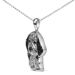 .925 Sterling Silver 1/4 cttw White and Black Diamond Dog Pendant Necklace 18 inch (I-J Color, I2-I3 Clarity)