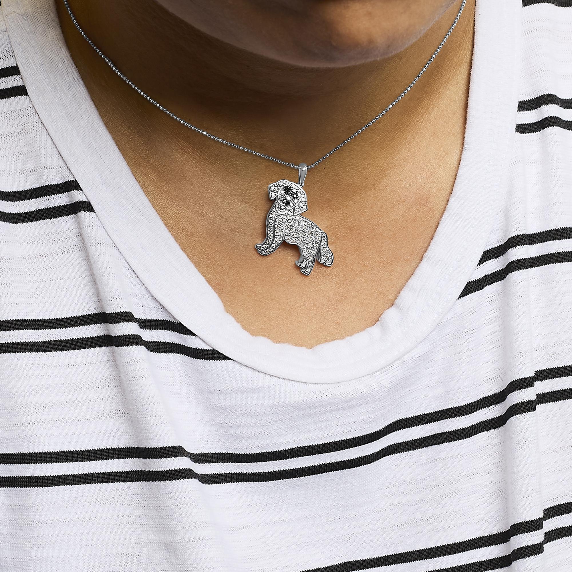 .925 Sterling Silver 1/3 Cttw White and Black Diamond  Labrador Retriever Dog Pendant Necklace (I-J Color, I2-I3 Clarity) - 18" Inches