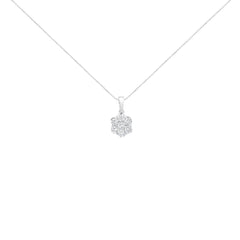 .925 Sterling Silver 1 cttw Diamond 7 Stone Flower Cluster 18" Pendant Necklace (I-J Clarity, I1-I2 Color) - 18"