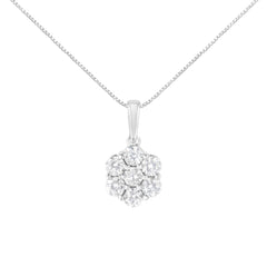 14K White Gold 2.00 Cttw Brilliant Round-Cut Diamond 7 Stone Flower Cluster 18" Pendant Necklace (H-I Color, SI2-I1 Clarity)
