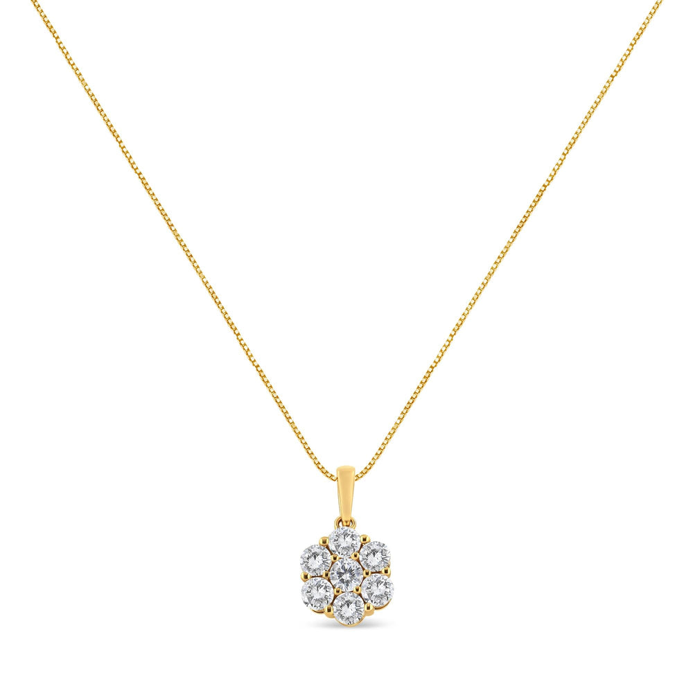 14K Yellow Gold 2.00 Cttw Brilliant Round-Cut Diamond 7 Stone Flower Cluster 18" Pendant Necklace (H-I Color, SI2-I1 Clarity)