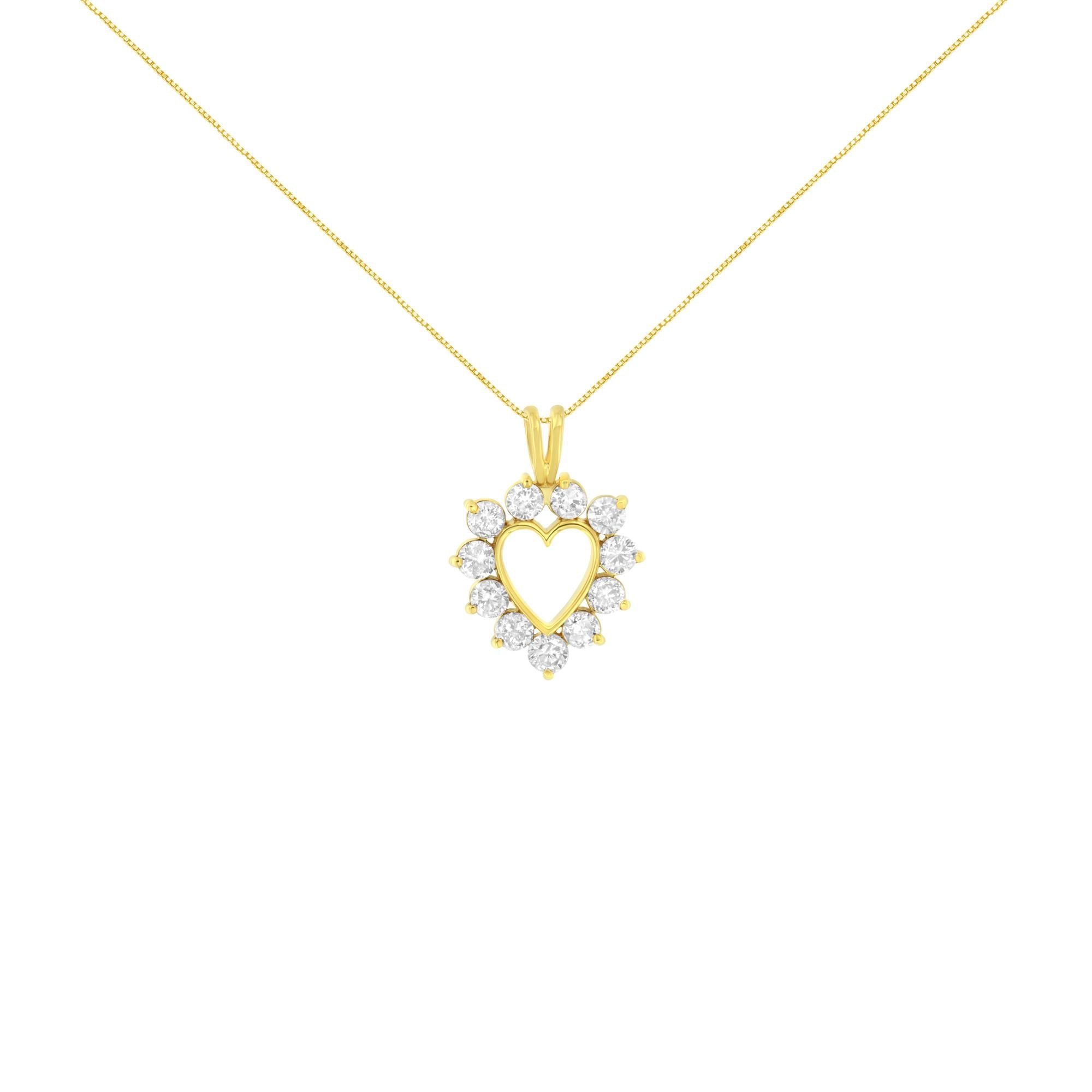 10K Yellow Gold Plated .925 Sterling Silver 1.00 Cttw Diamond Halo Open Heart 18" Pendant Necklace (L-M Color, I1-I2 Clarity)