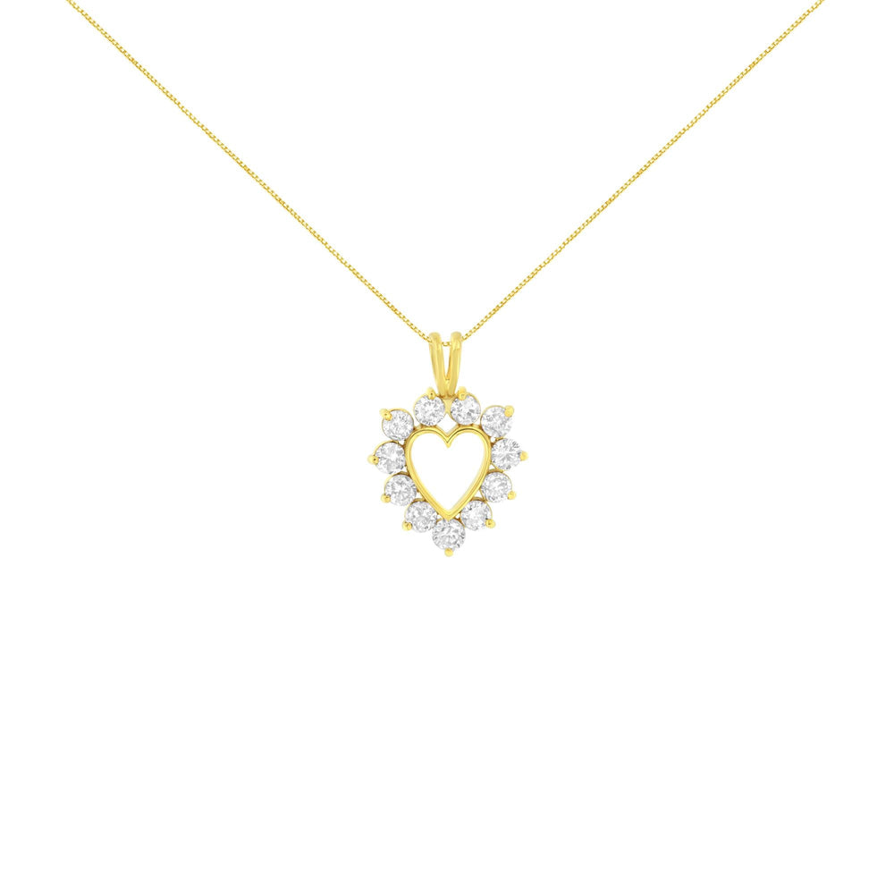 10K Yellow Gold Plated .925 Sterling Silver 1.00 Cttw Diamond Halo Open Heart 18" Pendant Necklace (L-M Color, I1-I2 Clarity)