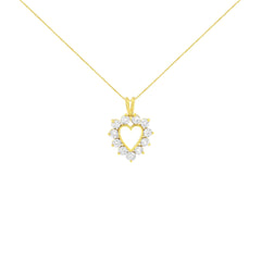 10K Yellow Gold Plated .925 Sterling Silver 1.00 Cttw Diamond Halo Open Heart 18" Pendant Necklace (L-M Color, I1-I2 Clarity)