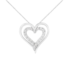.925 Sterling Silver 1/4 cttw Diamond Open Double Heart 18" Pendant Necklace (I-J Clarity, I2-I3 Color)