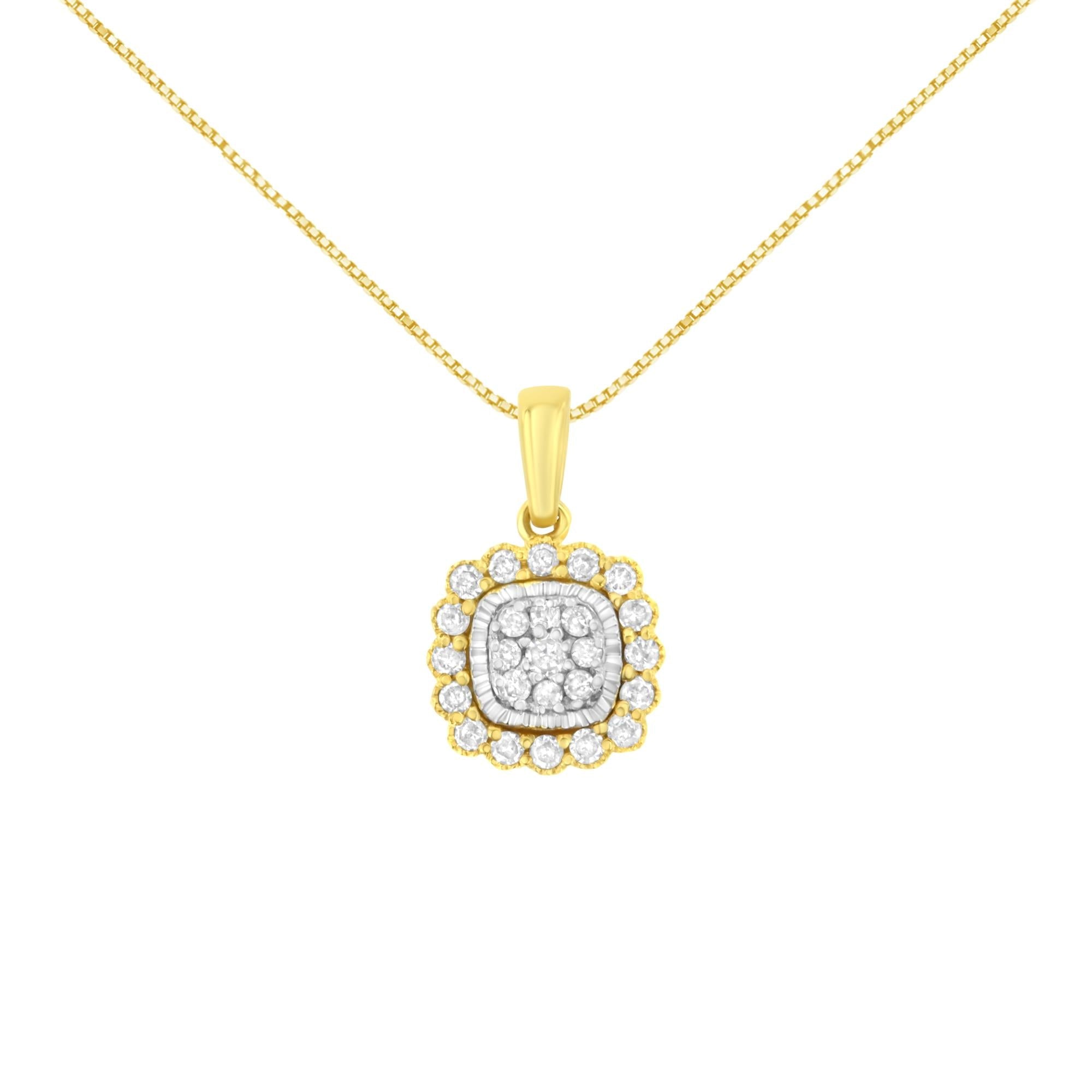 10K Yellow Gold Plated .925 Sterling Silver 1/4 Cttw Diamond 18" Pendant Necklace (I-J Color, I1-I2 Clarity)