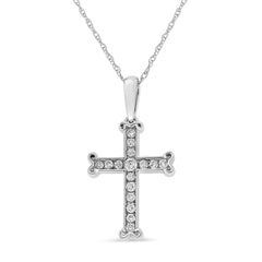 .925 Sterling Silver 1/3 Cttw Round-Cut Diamond Cross 18" Pendant Necklace with Bale (J-K Color, I2-I3 Clarity)