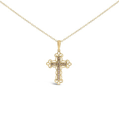 10K Yellow Flashed .925 Sterling Silver 1/4 Cttw Champagne Diamond Filigree Cross Pendant Necklace (K-L Color, I1-I2 Clarity) - 18"