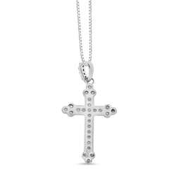 .925 Sterling Silver 1/4 Cttw Prong Set Round-Cut Diamond Cross 18" Pendant Necklace - (I-J Color, I3-Promo Quality)
