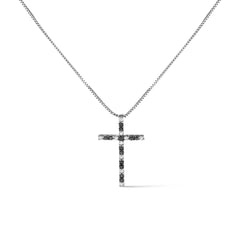 .925 Sterling Silver 1/4 Cttw Black and White Diamond Cross 18" Pendant Necklace (H-I Color, I2-I3 Clarity)