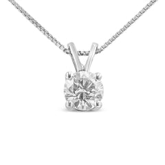 14K White Gold 1/4 Cttw Round Brilliant Cut Lab Grown Diamond 4-Prong Solitaire Pendant Necklace