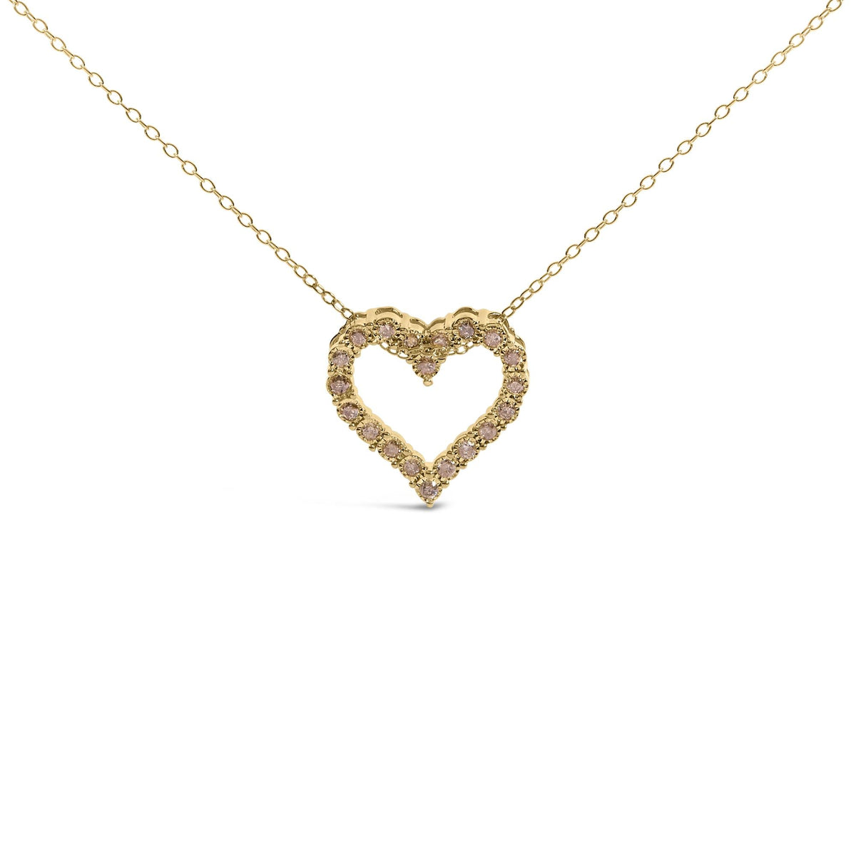 10K Yellow Gold Flashed .925 Sterling Silver 1/2 Cttw Champagne Diamond Miracle Plate Heart Pendant Necklace (K-L Color, I1-I2 Clarity) - 18"